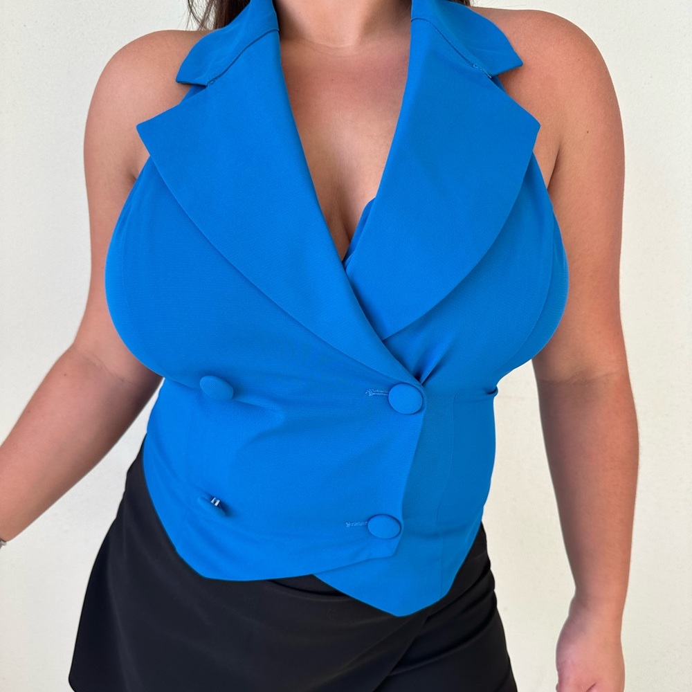 Blue lapel neck button front 💙🦋🐟